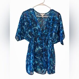 Three Seasons Maternity Blue Tropical Boho Cover Up Top Size Medium